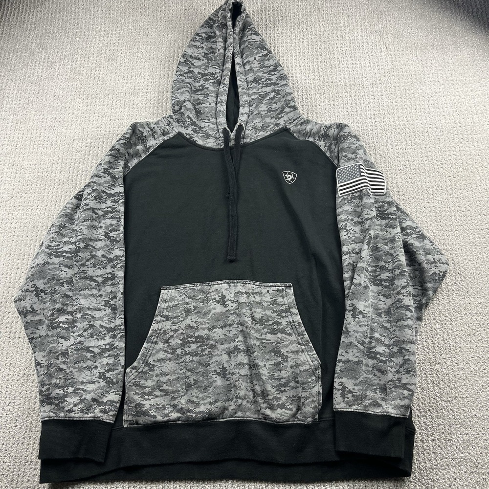 Ariat Patriot Digital Camo Hoodie Mens XXL Black Gray American Flag 10022683